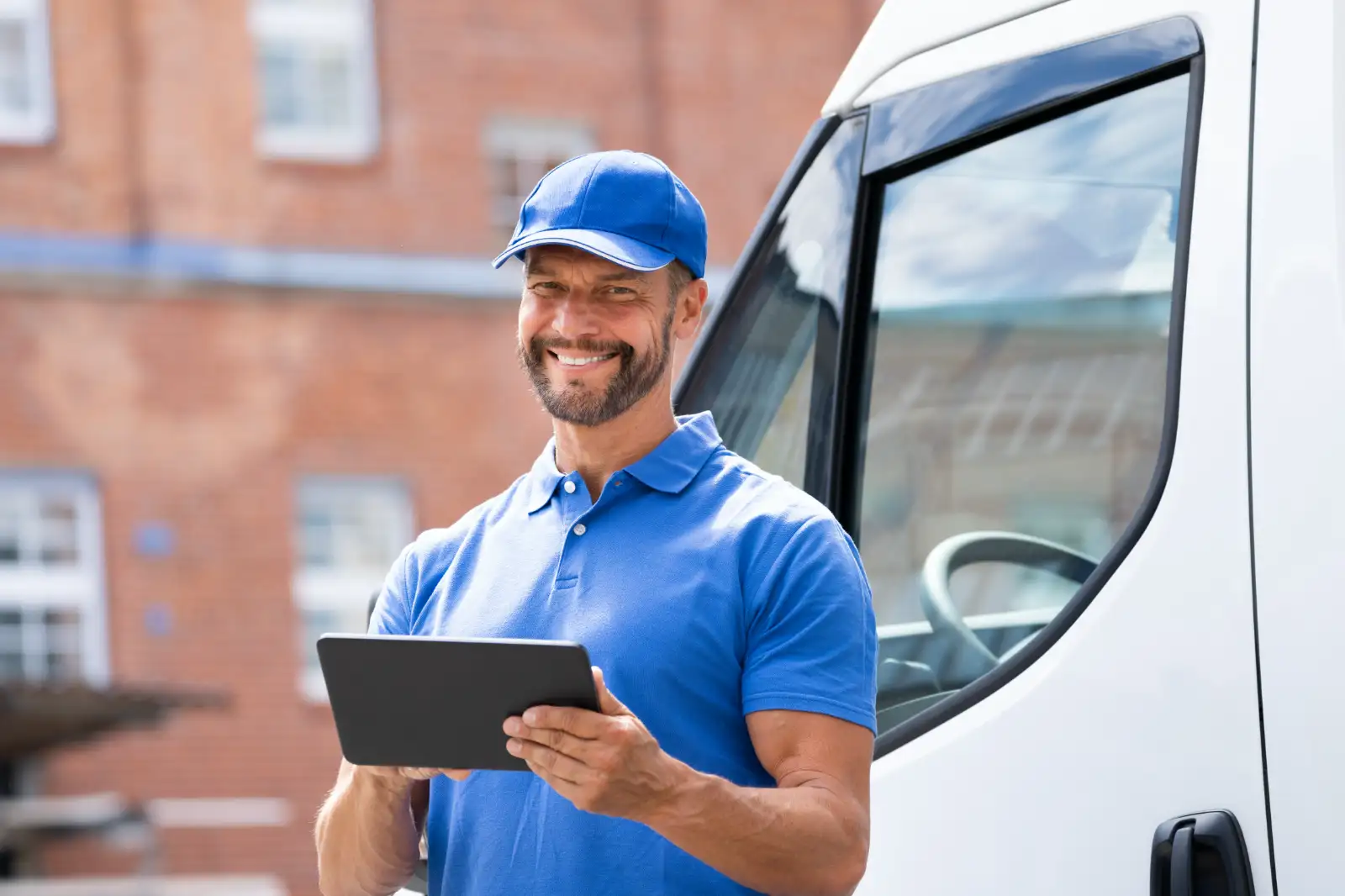 good looking 40 something white man in front of his work truck 